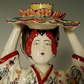 Large Antique Japanese Porcelain Kutani Geisha Lady Figurine