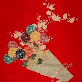 Japanese Silk Fukusa with Bouquet of Flowers, Showa