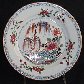 Chinese Famille Rose Plate with Rock Garden, C 1850