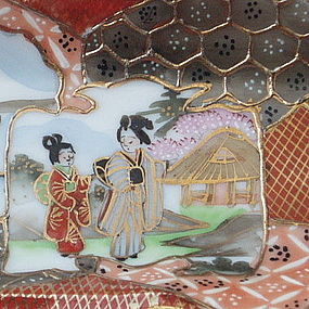 Japanese Late Meiji Rectangular Geisha Dish, Signed